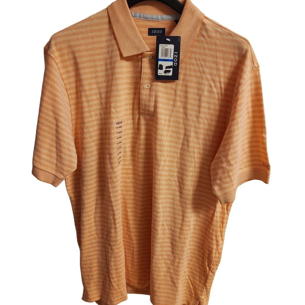 Izod Short Sleeve Polo Two Tone Orange Striped Size XL Cotton  New With Tags